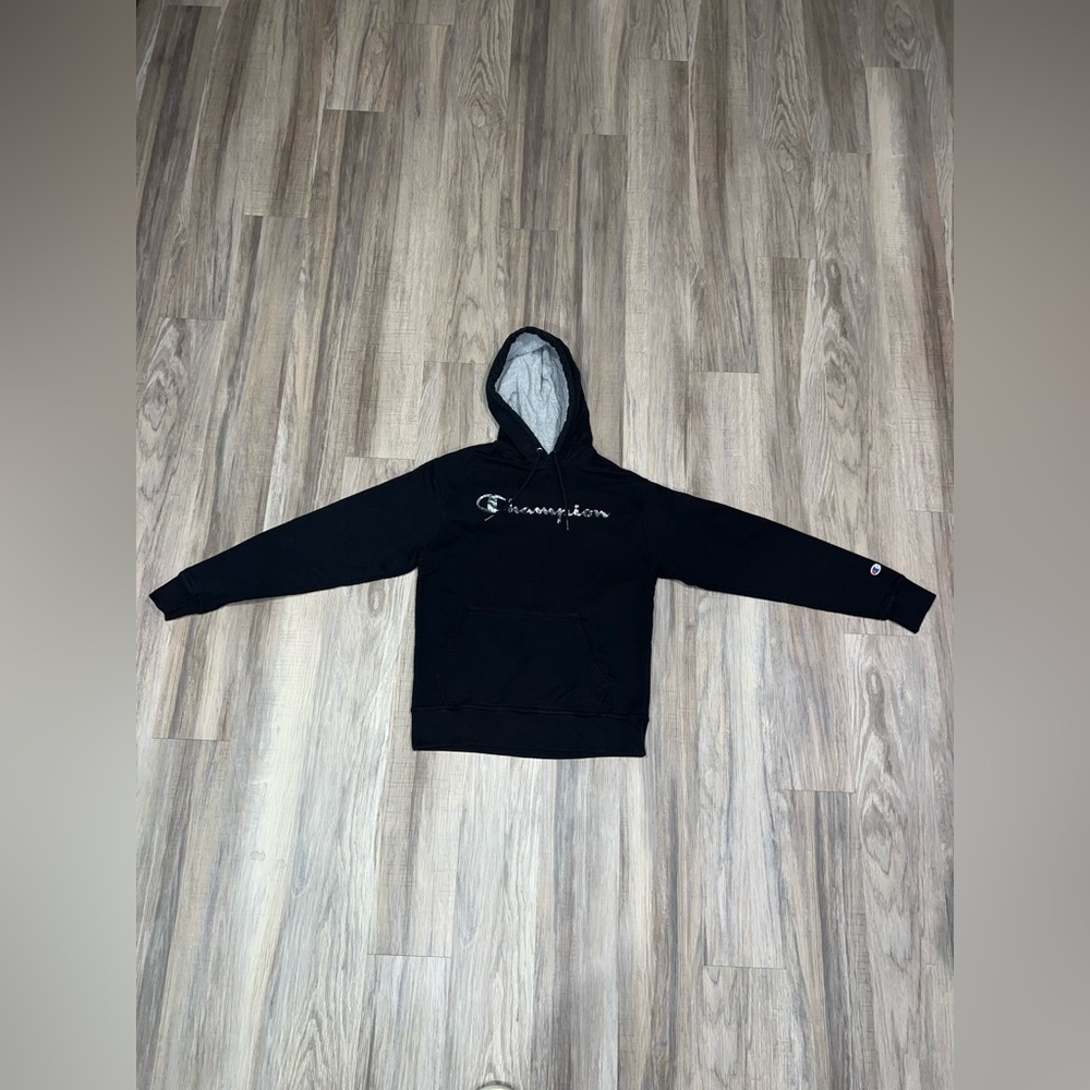 Champion Black Hoodie with Logo Accent